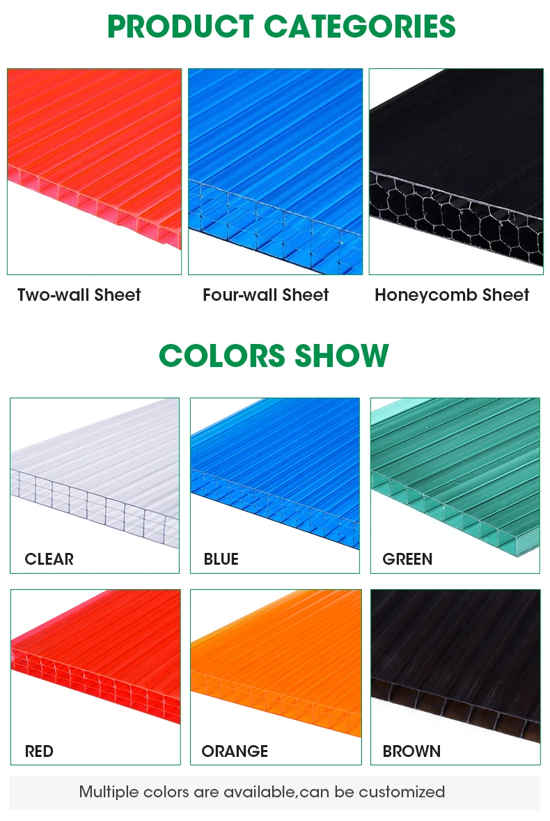 Custom Factory Manufacture Transparent 6mm 9mm Outdoor Covered Pc Plastic Polycarbonate Hollow Sheet For Greenhouse