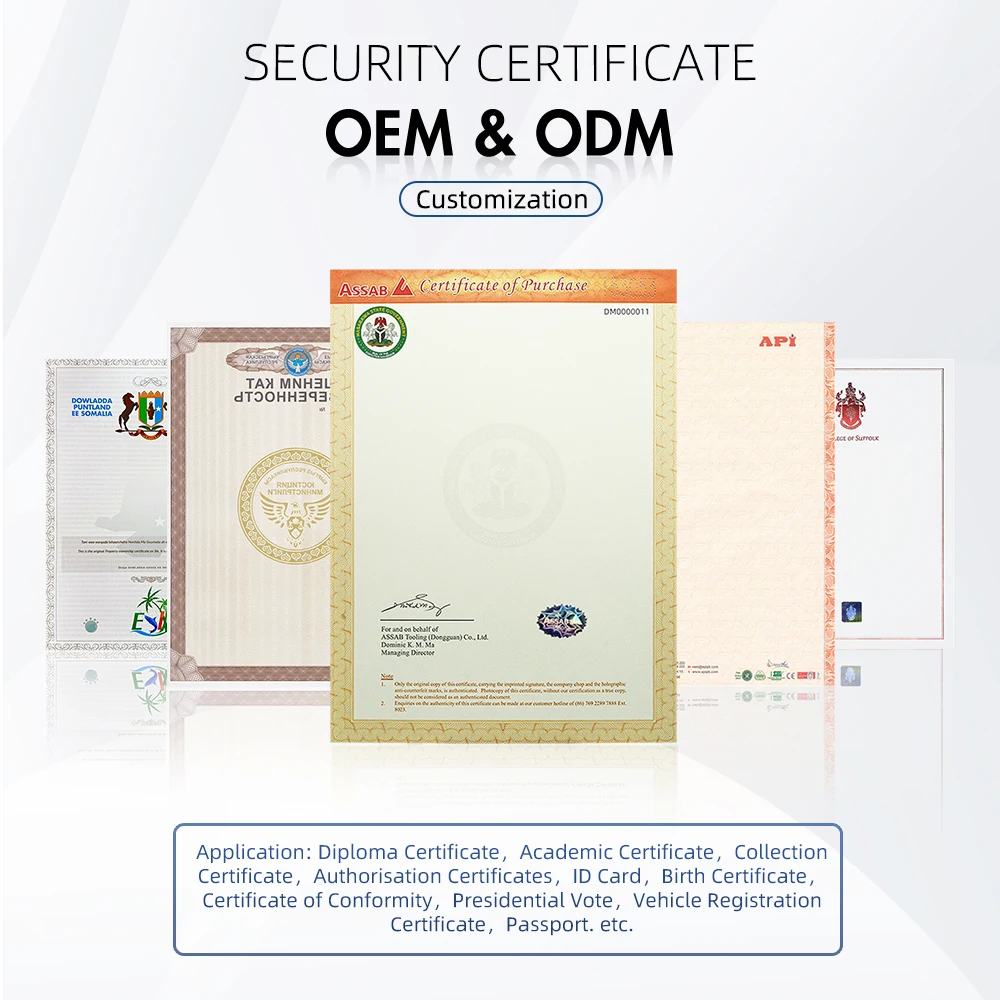 Custom Watermark Paper Certificate Security Watermark Paper Security Certificate Printing