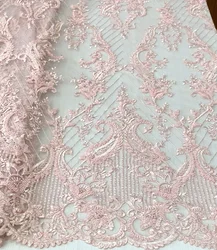 Свадебная белая кружевная вышитая бисером ткань высокого качества ручной работы вышитая ткань для свадебного платья