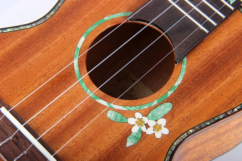 Best Quality Customized 23 inch Concert Solid Mahogany body Good Price Glossy Kit DIY Armrest Ukulele With Colorful Stone Inlay