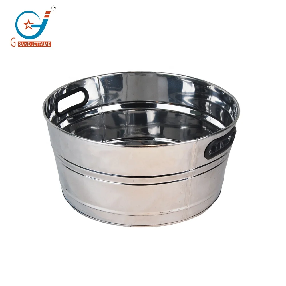 Round Metal Beverage Tub Stainless Steel Ice Bucket Beer Bottle Drink Cooler