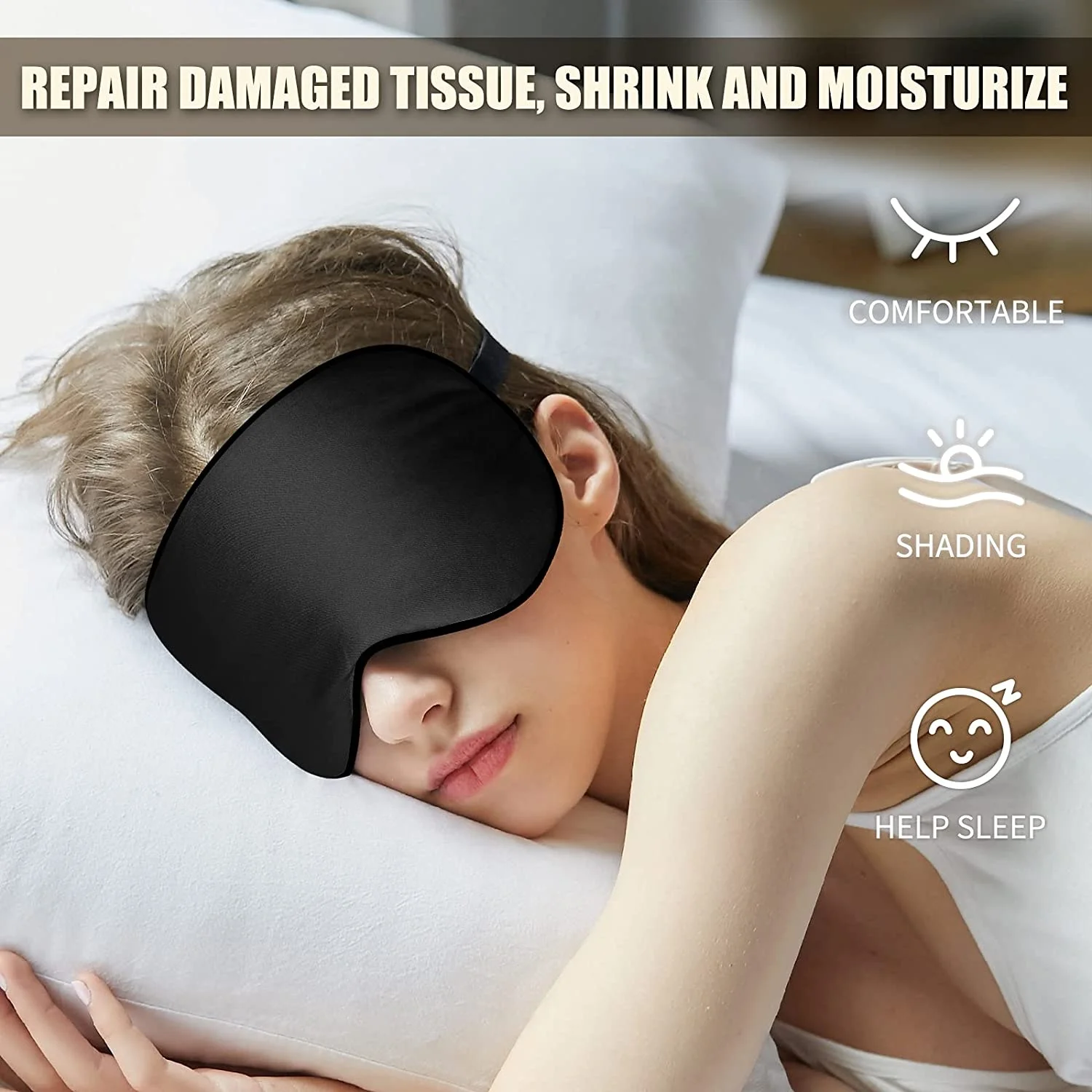 2024 High Quality Satin Eye mask white black silk eye sleep blindfold for sleeping 100% light blocking with printed logo