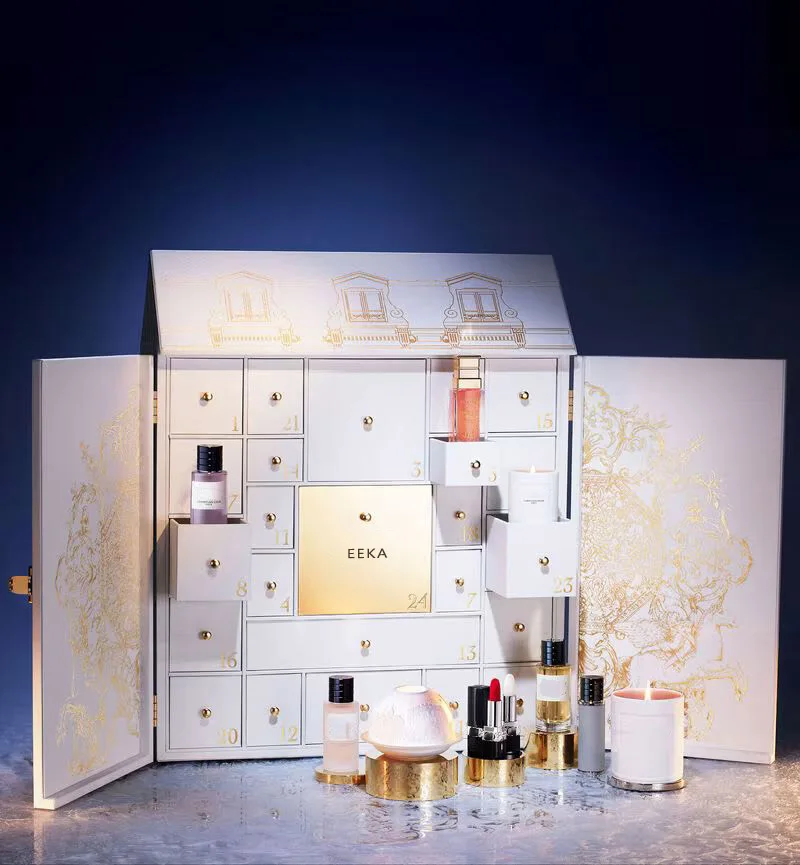 Выдвижной ящик для макияжа крем ухода за кожей Адвент календарь коробка упаковка двойная дверь изготовленный на заказ бренд Духи Помада Рождественский 24 коробки