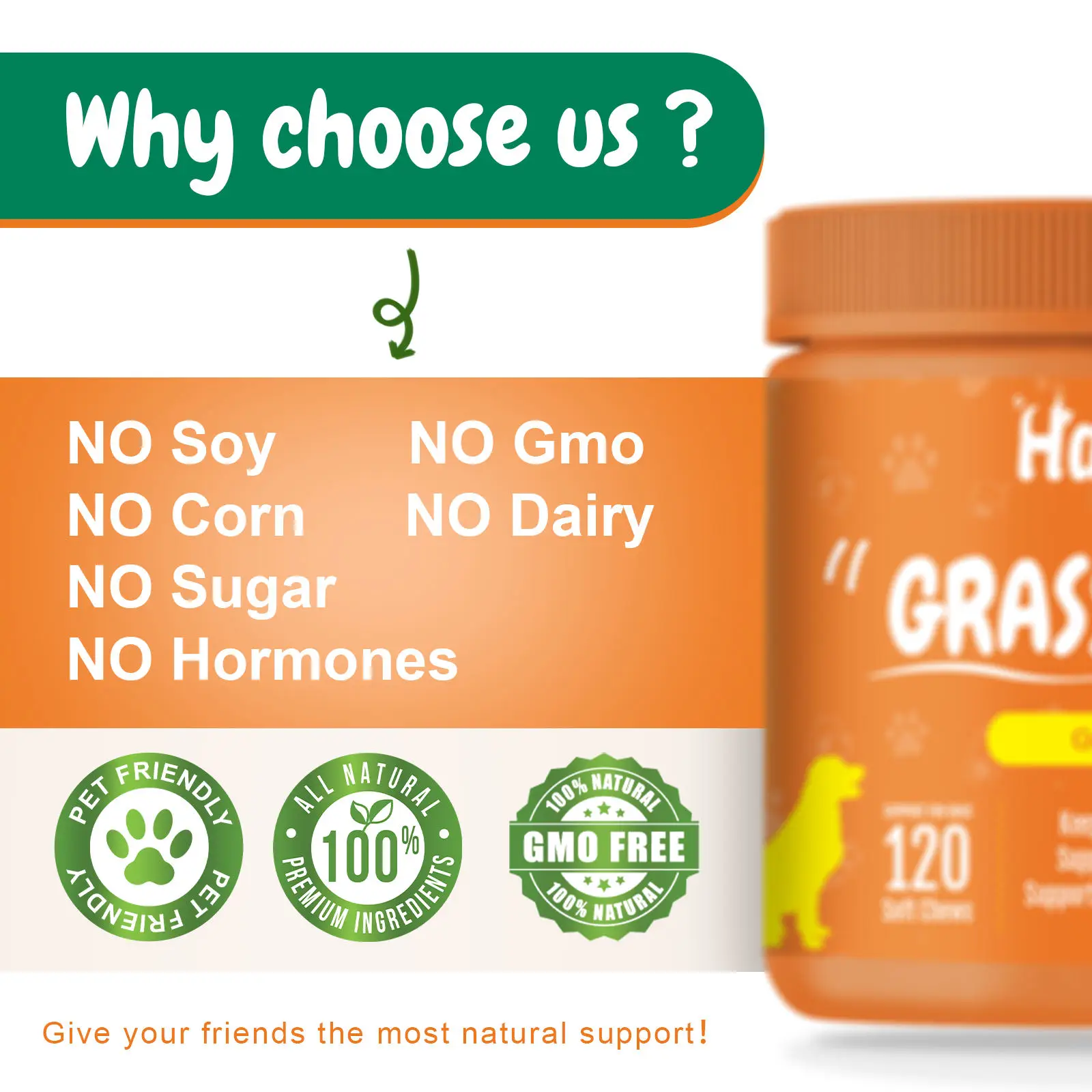 Grass Green Soft Chews Dog Urinary Tract Infect Supplements Burn Spot Supports Dog Urine Treat for Pet Dog