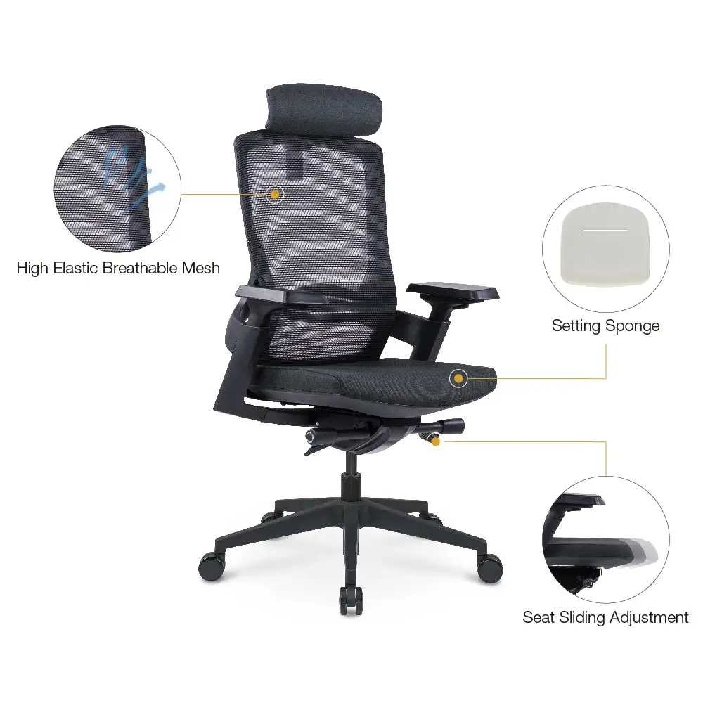 2020 High Back Black Office Reclining Back Chair With Pu Castor Ergonomic Breathable Mesh Office Chair