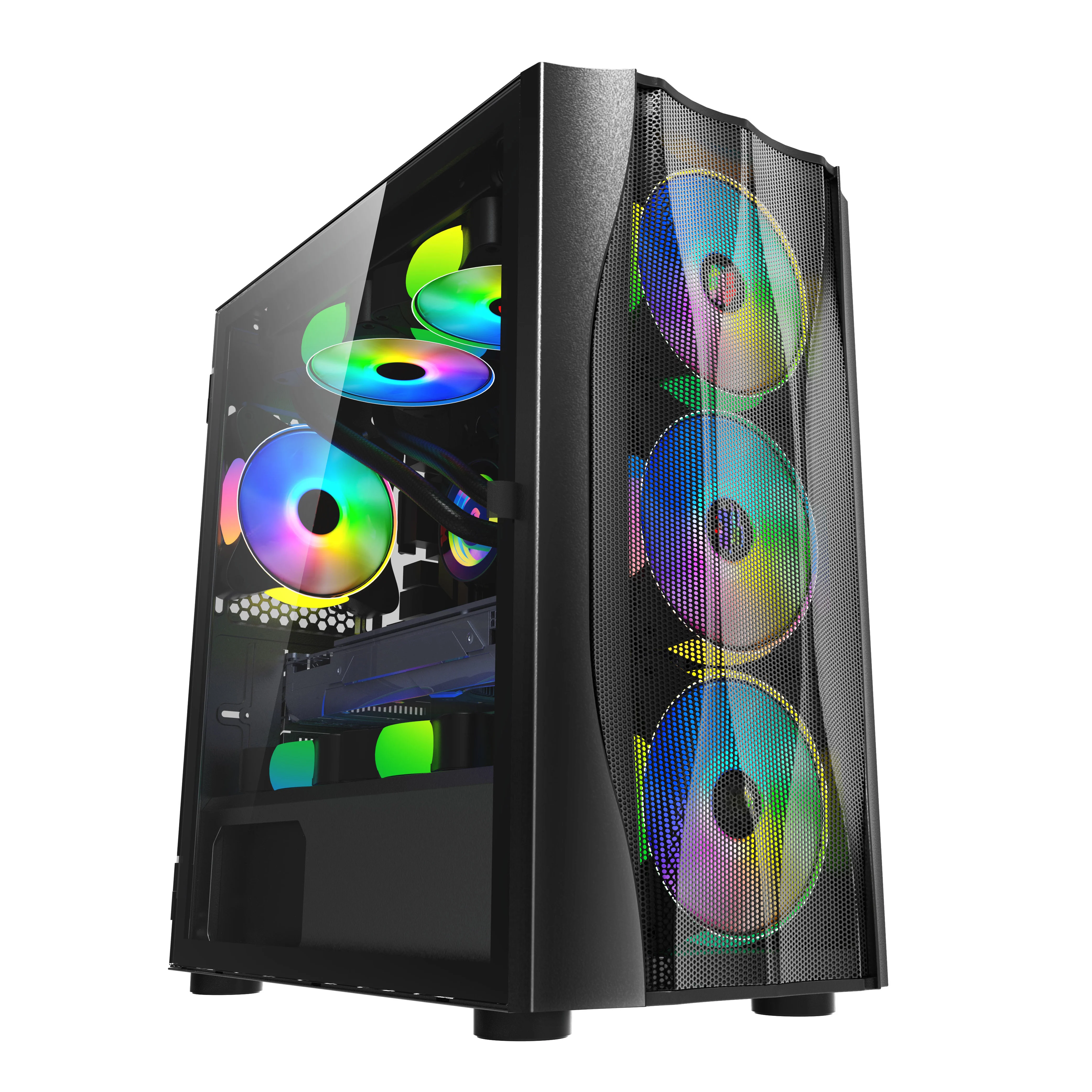 wholesale desktop custom glass btx plexiglass with fan desktop led mid tower boitier pc gamer cpu case