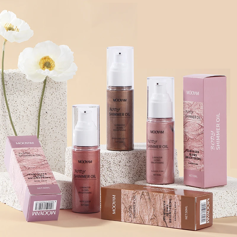 Private Label 50g Shimmer Oil Makeup Face Glow Bronzer Highlighter Liquid Glitter Body Shimmer Oil