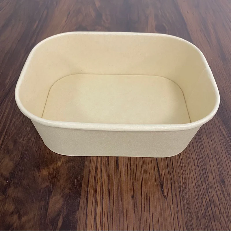Factory custom Food grade lunch food container takeaway Brown Kraft Paper snack salad disposable rectangle square bowl