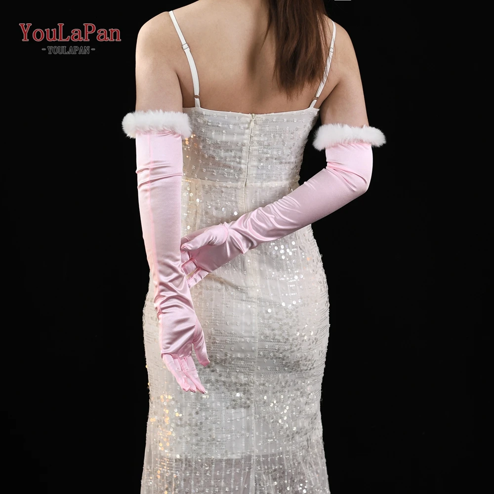 YouLaPan VM43 R Pink Long Opera Party Satin Tea Party Gloves Costume Stretch Adult Size Wedding Bride Long Satin Gloves