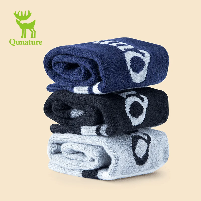 Qunature Winter wool Ski Socks Kids Warm Thermal Snowboard Skating Ski Socks for Kids letter Pattern Ski Sock