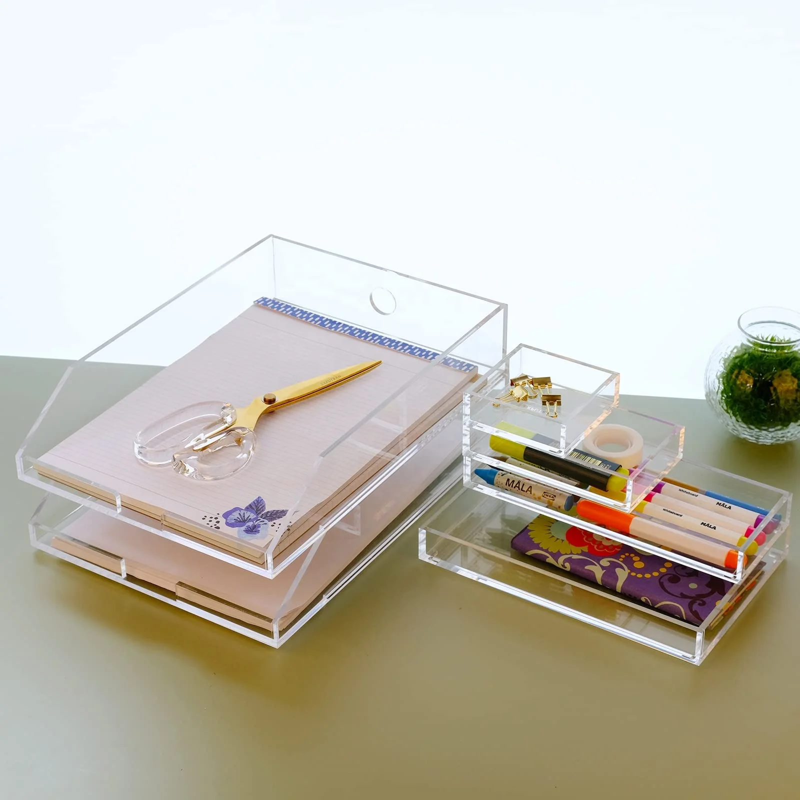 Custom Clear Lucite Files Holder Desktop Stackable Acrylic Magazine Paper Document Letter File Tray Organizer