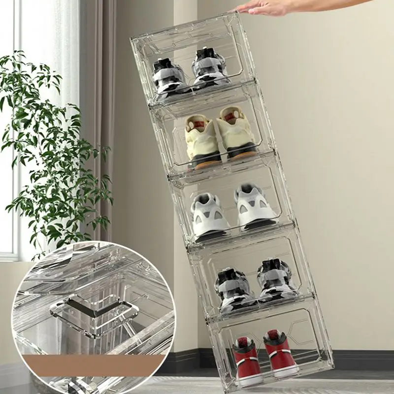 Best Seller Shoe Box, Transparent Magnetic Sneaker Stackable Acrylic Clear Drop Front Shoe Plastic Box Shoe Case Container