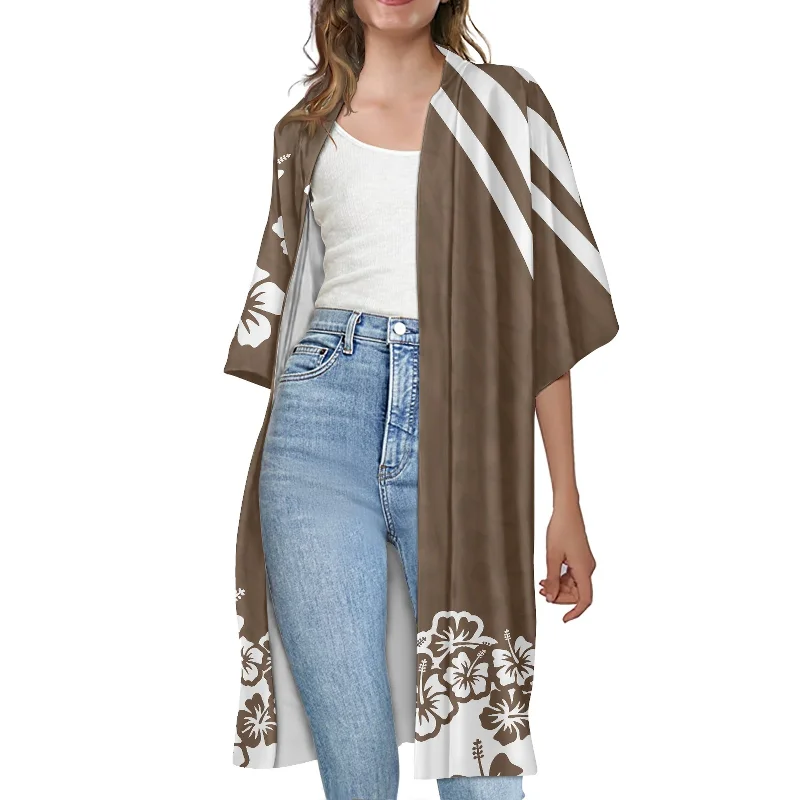 custom clothing women polynesian samoa tatoo design black vintage half sleeve cardigan casual plus size open front cardigan