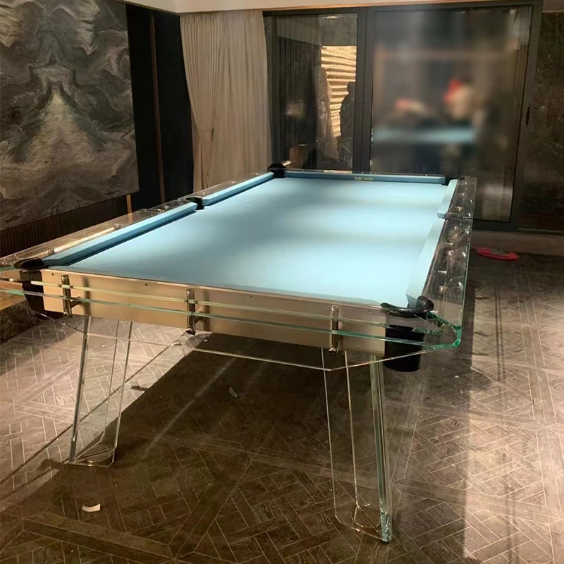 JS- 7 Feet. Black eight  glass Pool Table. Playing Field and Legs Made of Extra Clear Tempered Crystal