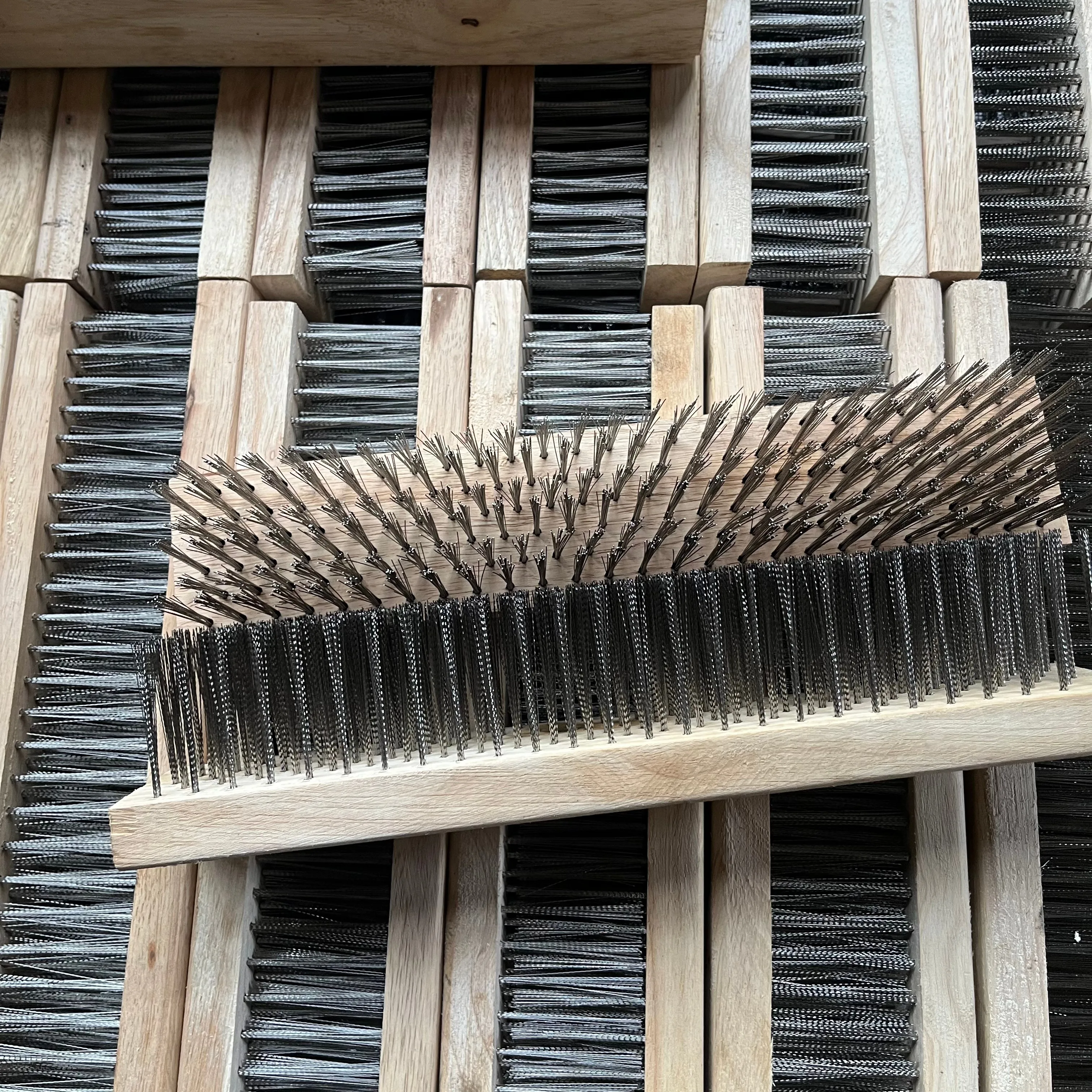 Floor Cleaning Brush with Stainless Steel Wire, Long Handle Outdoor Broom for Concrete, Moss, Stone Surfaces