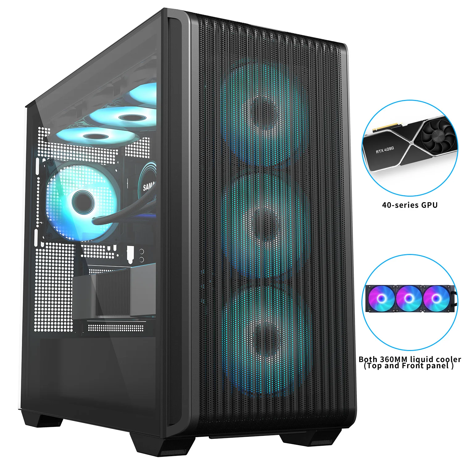 SAMA strong cooling metal mesh gaming pc casing support 40 series GPU pc case atx double 360mm liquid cooer computer case