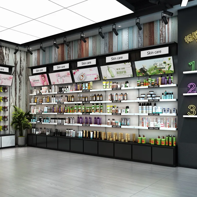 Wood Storage Show Case Makeup Organizers Used Glass Cosmetic Display Case With Light