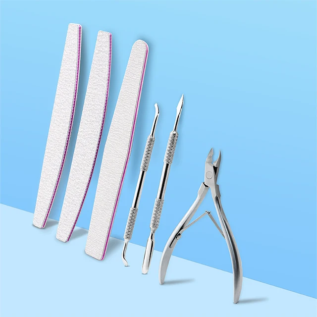 5 Pieces Kit Manicure Profissional Mens Manicure Pedicure Set With Nail Buffs And Cuticle Pushers