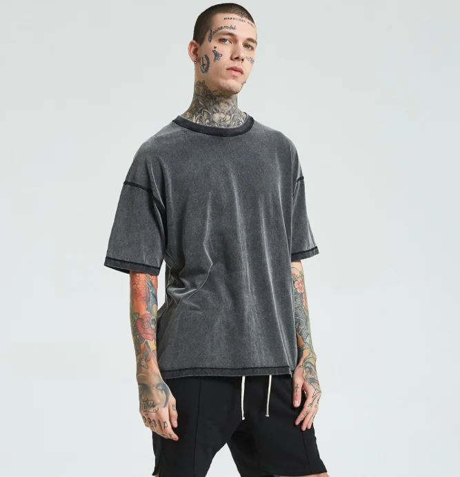 Wholesale On Stock Fast Delivery Streetwear Men T shirt Snow Wash Short Sleeve T Shirt