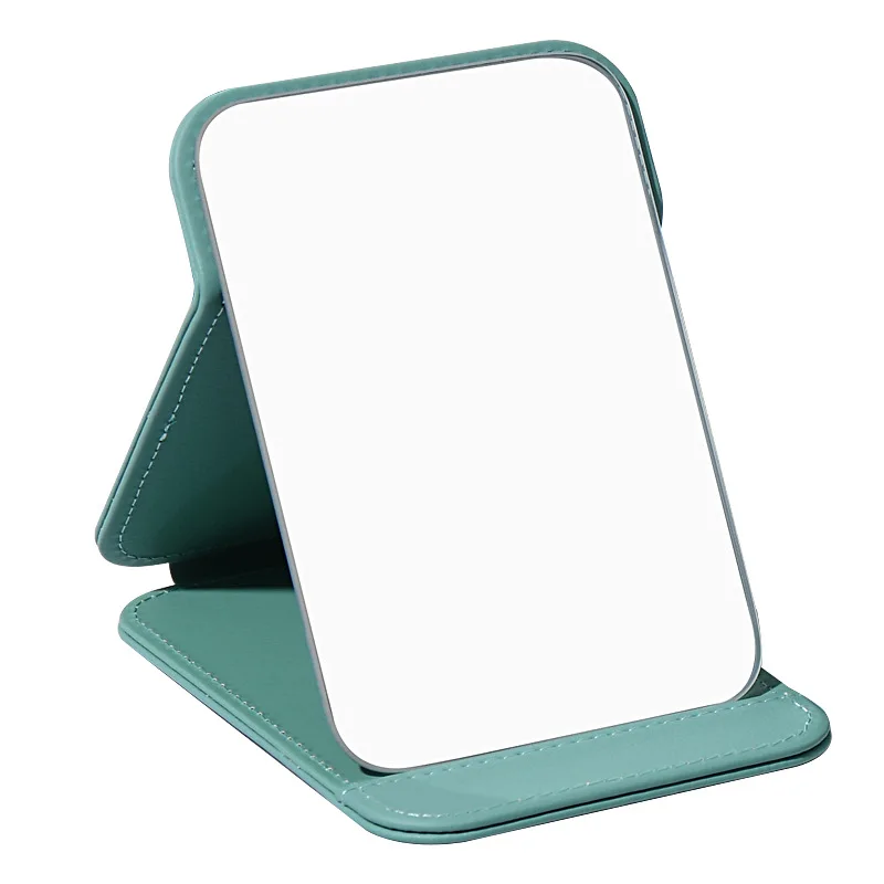 Portable Folding Large Makeup Mirror Pink PU Leather Vanity Mirror With Stand For Desk Table