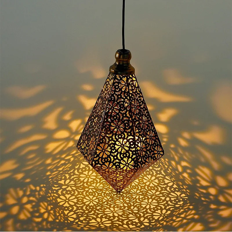 Courtyard Retro  Diamond Shape Solar Various patterns  decorations hollowed out and novel metal solar baron lanterns