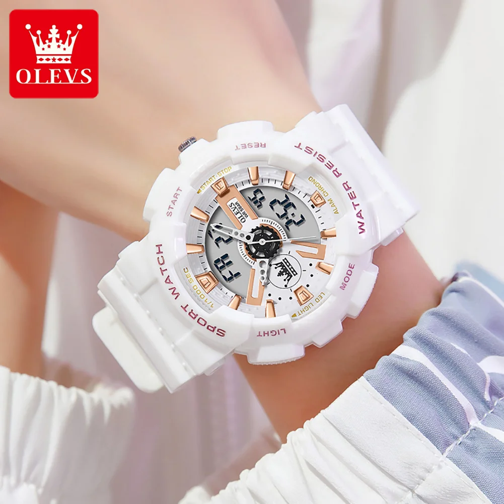 OLEVS-1102 Индивидуальные Роскошные Модные Качественные спортивные мужские часы с двойной зоной водонепроницаемые цифровые наручные