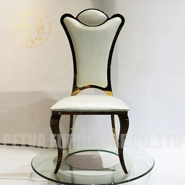 Wholesale gold steel white leather dining pedicure chair stainless steel for wedding