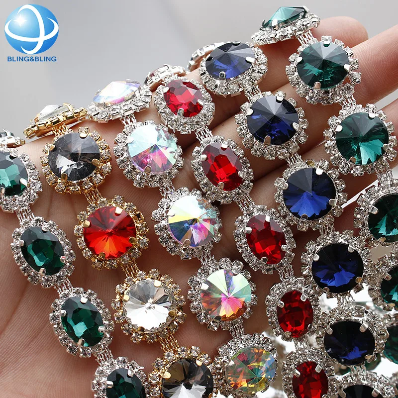 Wedding Garment Shoe Dress Necklace Bag  DIY Jewel Making Colorful Round Shape Rhinestone Fringe Tassel Cup Chain Trim Chain