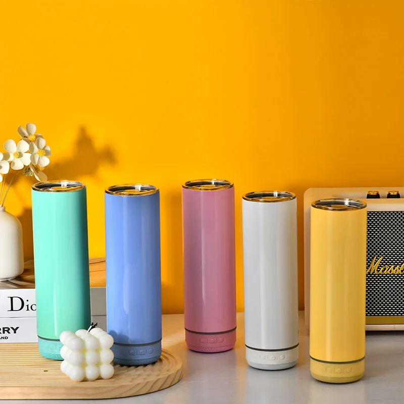 New 20oz Usb Charging White Sublimation Blanks Straight Water Bottle Non Tapered Speaker Music Cup Tumbler