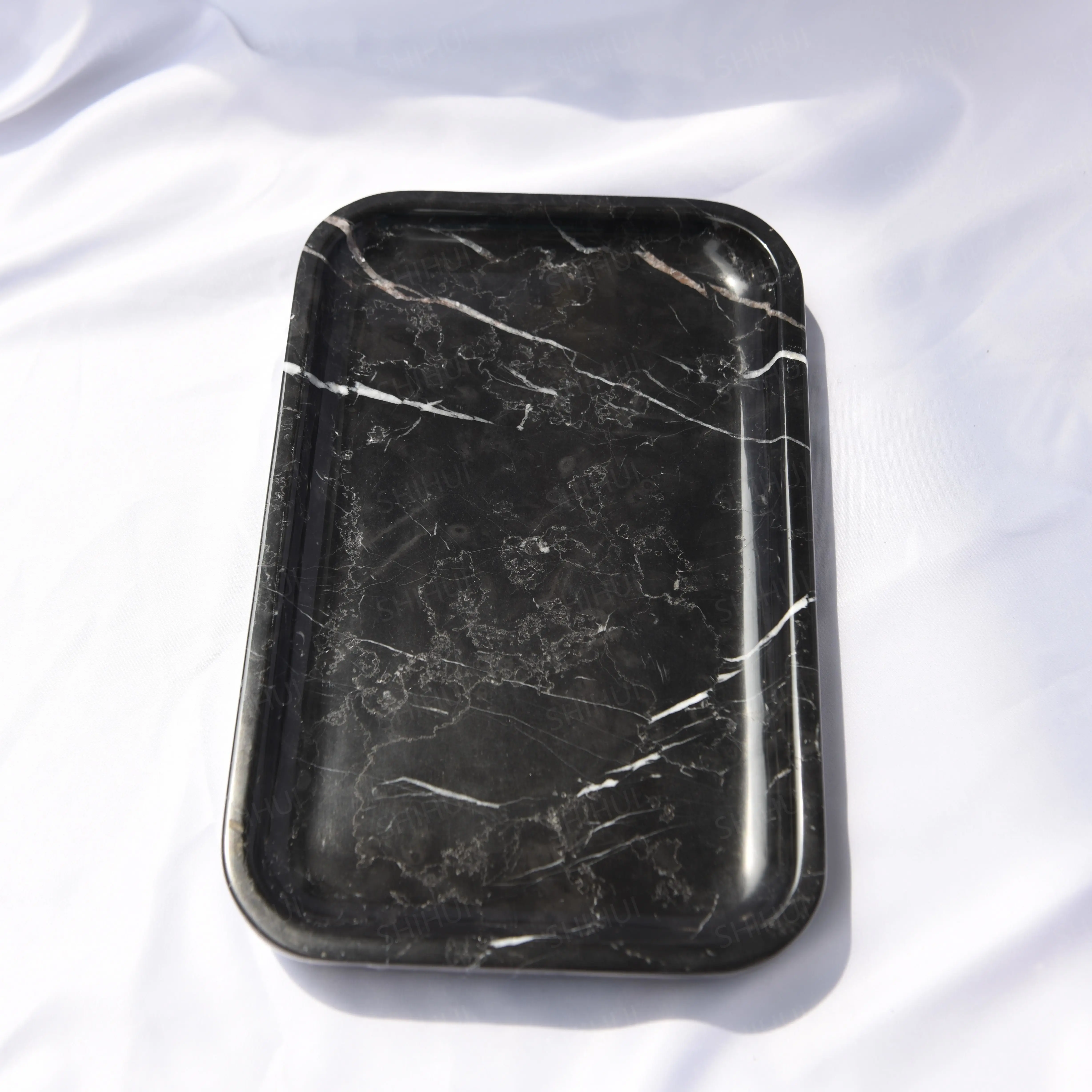 SHIHUI Natural Stone Kitchen Accessories Tableware Sell Rectangle Nero Marquina Black Marble Serving Square Tray