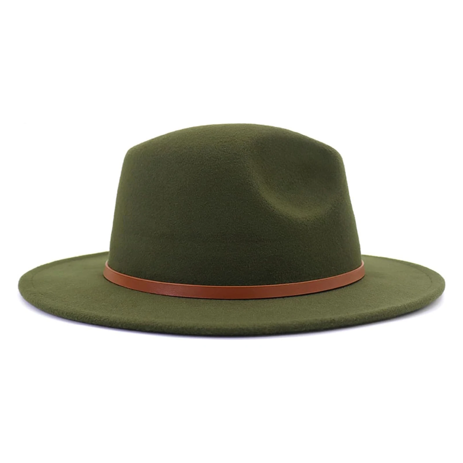 Recycled Custom Felt Fedora Hats Felt Jazz Hat Large  Wide Brim Green Felt Panama Hat With Belt Buckle