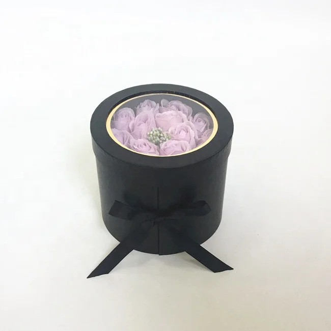 18 pcs Transparent Wedding Gift Separate Closure Lid Cylinder rotate Paper Box with transparent lid Ribbon For Flower Bouquet