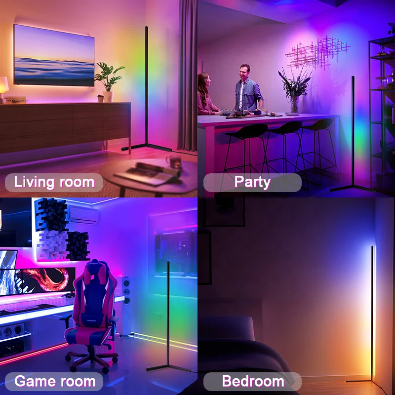 Music Sync Dream Color LED Light Corner Floor Lamp Smart App Remote Control RGB Color Changing LED Floor Lamp