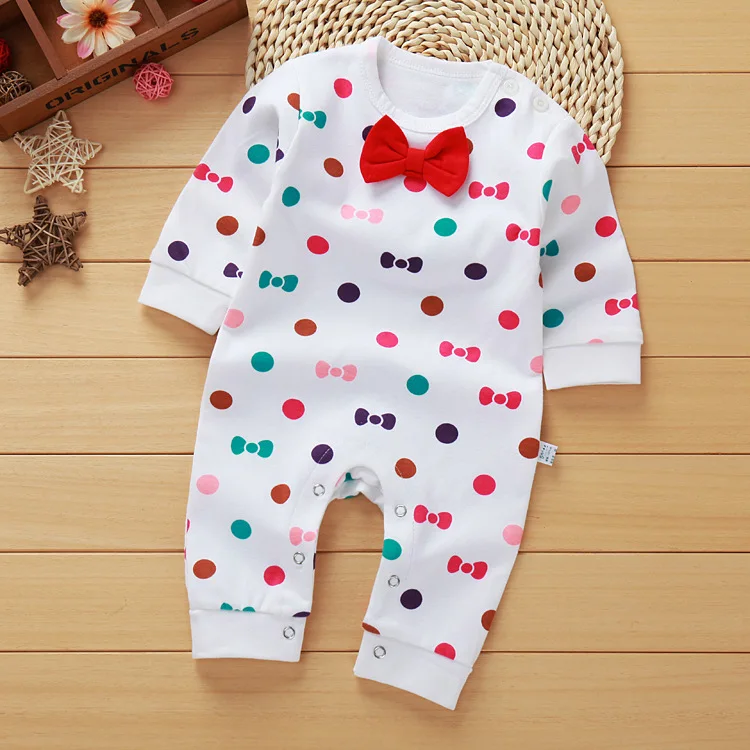 ecowalson  Baby Jumpsuit Autumn Clothing Newborn Cotton Clothes Infant Long Sleeved Rompers Baby Boys Bow Tie Roupa Pajama