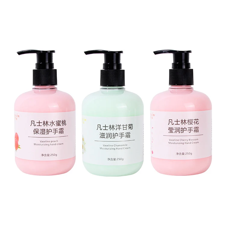 Wholesale 250g Natural Hand Care Lotion Anti-Drying Moisturizing Deep Hydrating Chamomile Cherry Blossom Peach Hand Cream