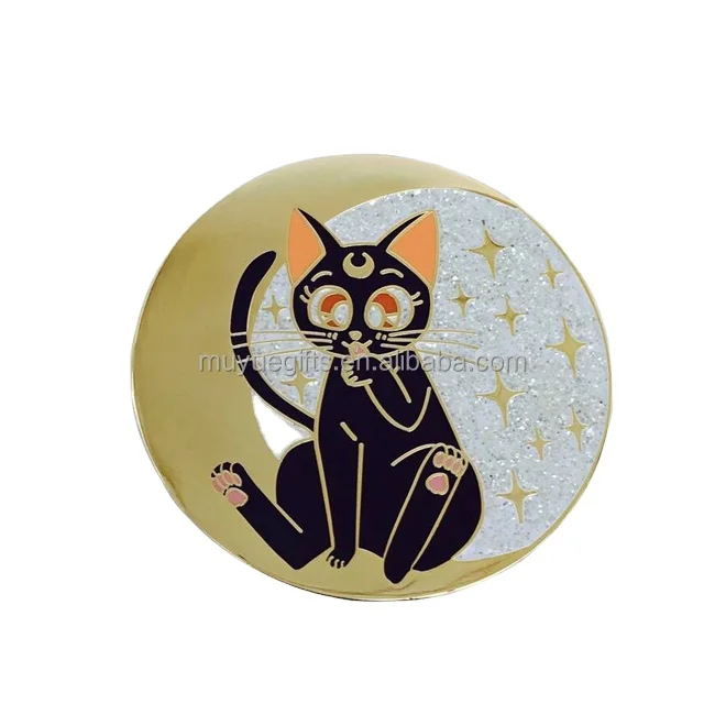 Kunshan custom cute glitter hard enamel cat pin badge