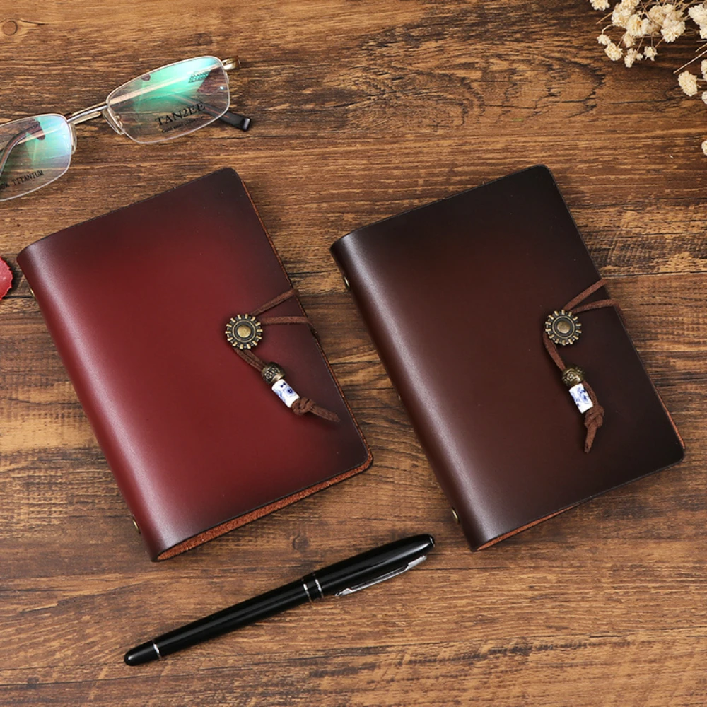 A7 Vintage Leather Journal with Blank Pages Refillable Handmade Cowhide Cover Writing Notebook Diary Genuine Leather Notebook