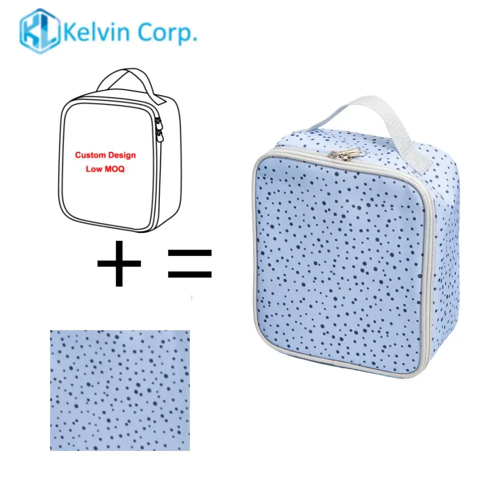 Хит продаж, складная термо-сумка с синими точками для обедов для офисных работников