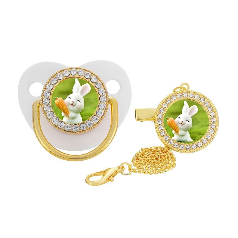 Dollbling Cartoon Rabbit Carrot OEM Photo Baby Pacifier Clip Chain Chupeta Strass