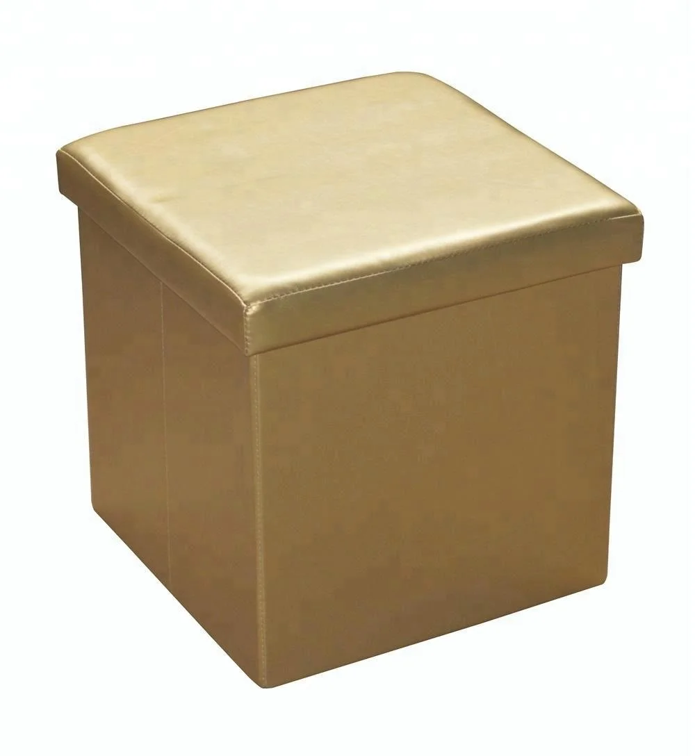 Gold Color PU Leather Collapsible Storage Ottoman Pouffe