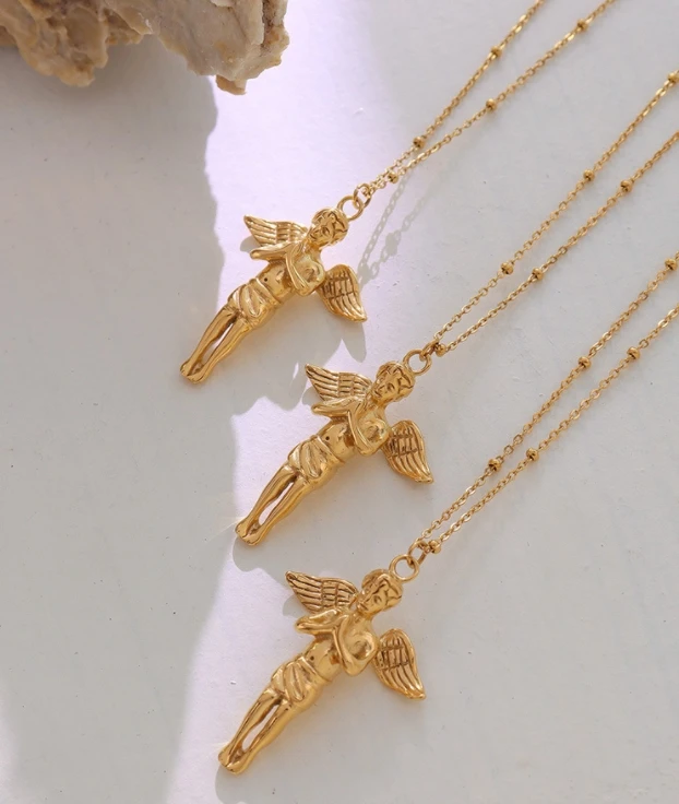 AZL Angel little Boy necklace stainless steel plated 18K gold trendsetter jewelry