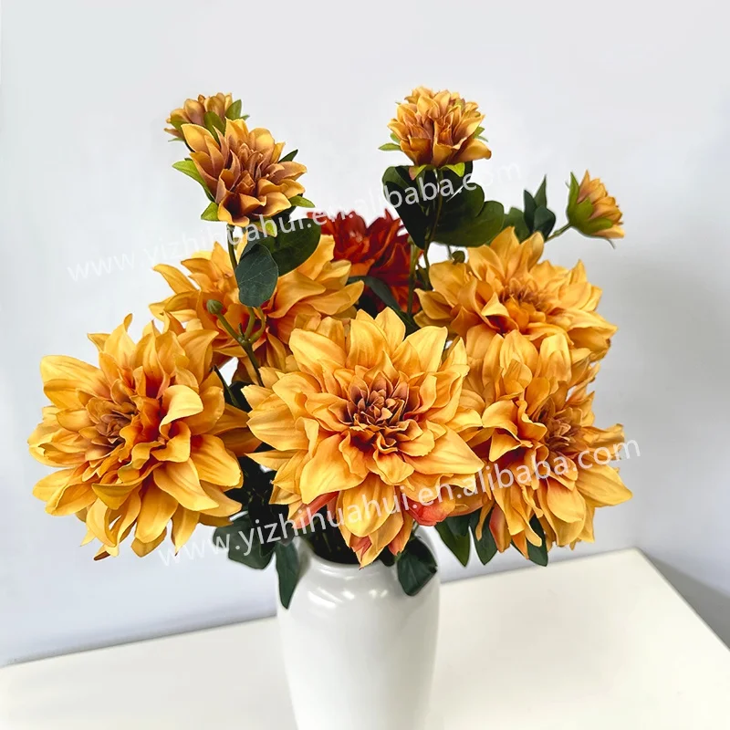 Hot sell new product yellow color dahlia flower high quality flower high simulation artificial flower