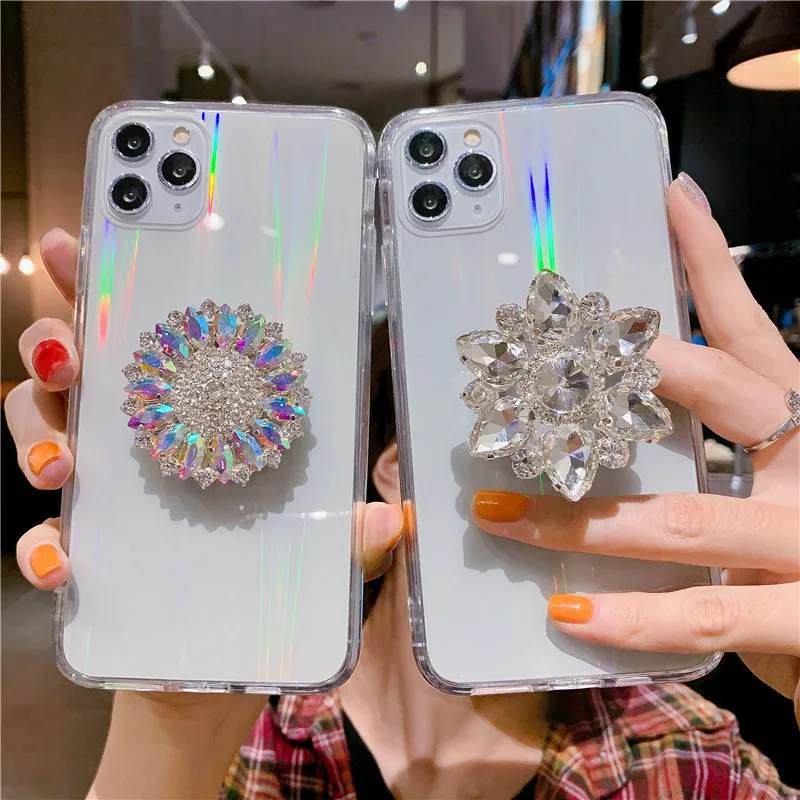 Luxury Laser Diamond Blingbling Transparent ring Rhinestone Originality bracket phone case Cover for iPhone 13pro max