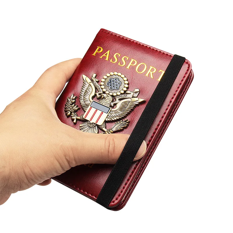 RFID blocking Travel Wallet Passport Holder debossed American Passport Cover PU Leather passport holder credit id card holder