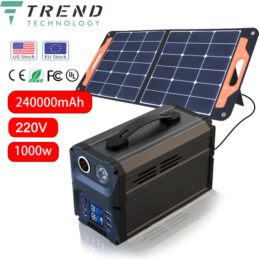 Solar Multifunctional UPS 1000W 240000mAh Power Supply EV Charger Mini Power Banks / Outdoor Portable Power Station