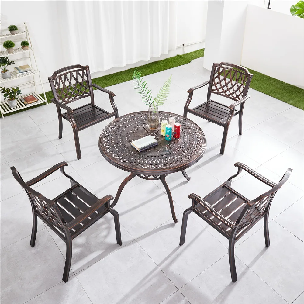 Outdoor Waterproof Furniture Bistro Patio Garden Chair Tables and Chairs Die-cast Aluminum Terrace Wholesale Luxury Garden Set