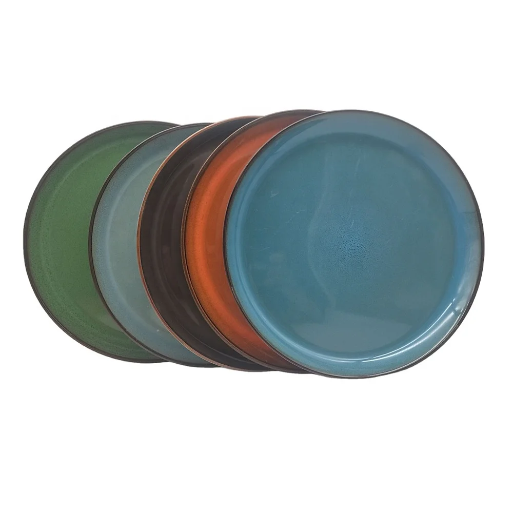 
hot sale wholesale household cheap reactive glaze 11inch ceramic decor plate with black green orange 