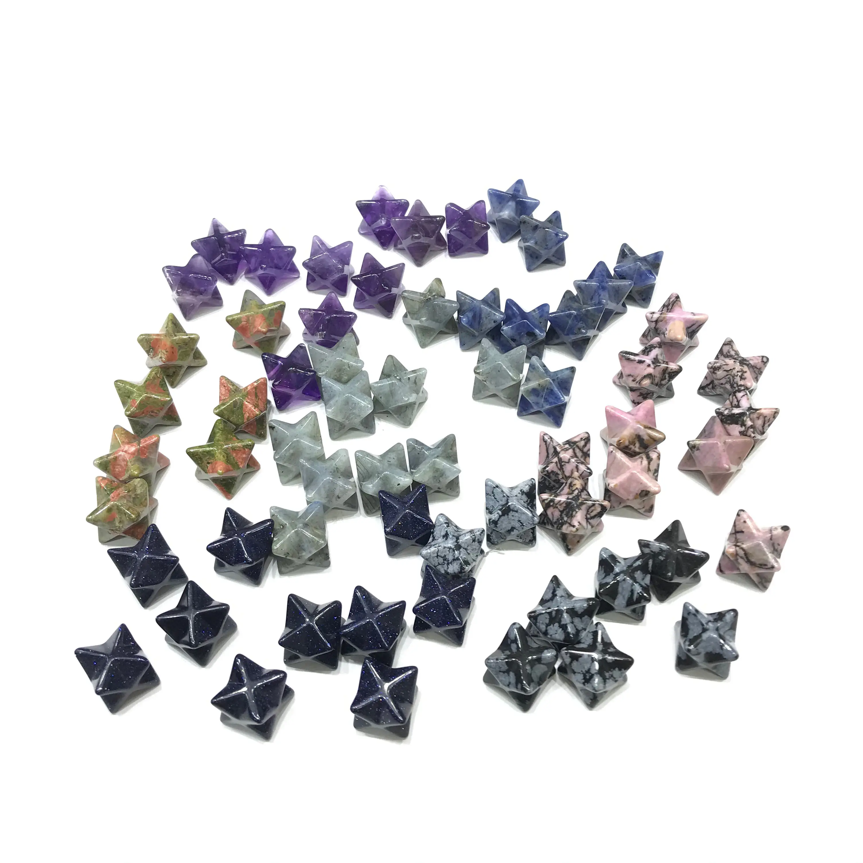 Natural High Quality Mini Rhodonite Unakite Crystal Merkaba Anise Star For Pendant Decoration