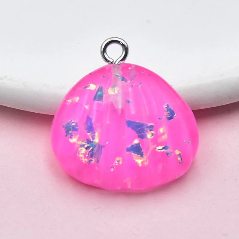 Resin Flat Back Shells Glitter Ocean Seashell Charms Pendants Flatback Buttons Embellishments for DlY Necklace Jewelry Making