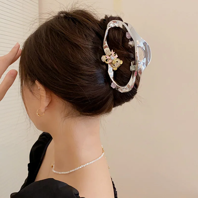 Luxury Rhinestone Pearl Crab Shark Hair Clip Claw For Women Diamond-Encrusted Cloud Clip Bear Bowknot Shark Hair Clip